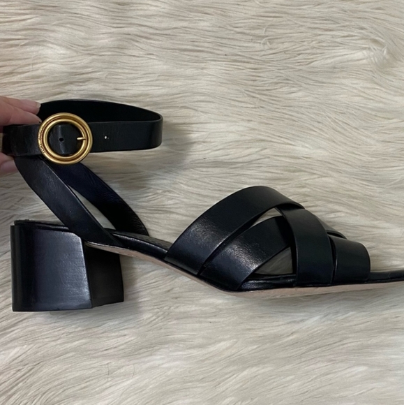 Tory Burch Black Leather Criss Cross Strap Heeled Sandals - Picture 6 of 9